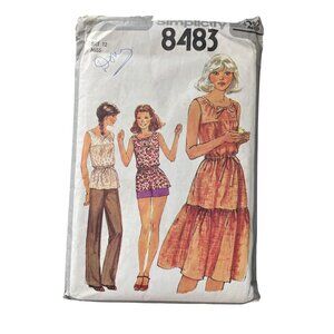 70s Simplicity 8483 Sewing Pattern Size 12 Misses Dress Top Pants Shorts CUT